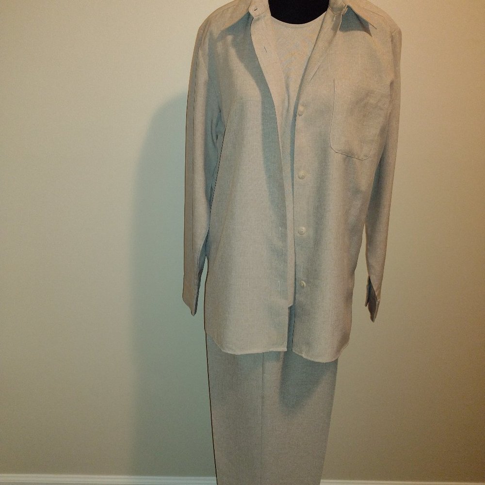 Stephanie Andrews, 3-pc Pant Set, Size-10, Tan (Dry Cleaned)